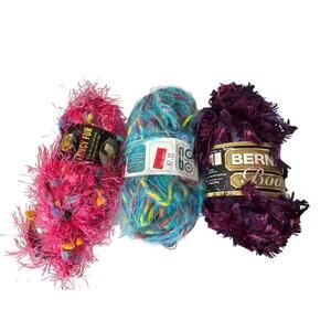 Novelty Yarn Lot of 3 Skeins Lion Brand Fancy Fur Bernat Boa No Boundaries Knit